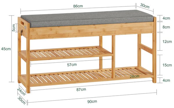 Stalak za cipele od bambusa, klupa 90x30x45cm