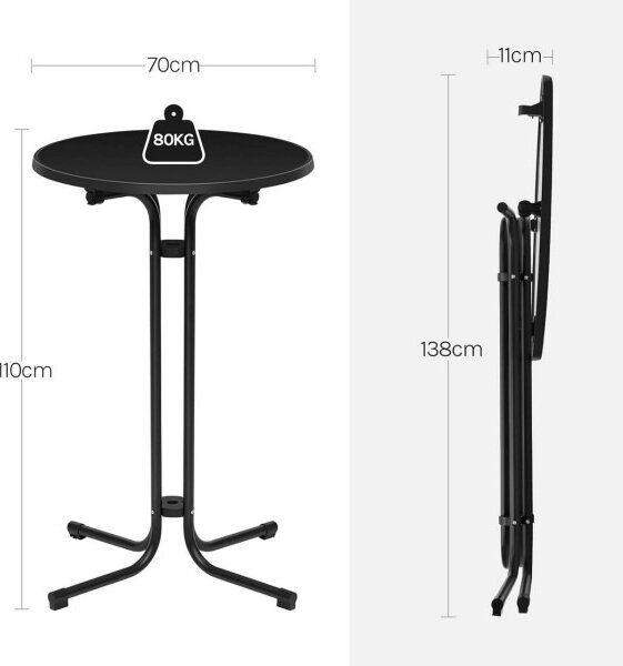 Sklopivi barski stol s presvlakom Ø 70 cm - Crna