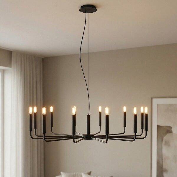 Nowodvorski Lighting Luster ORTO B, crni, metalni, Ø 103 cm, 12 žarulja, Crno, Dnevni boravak/blagovaonica, Metal, Objesite s više svjetala