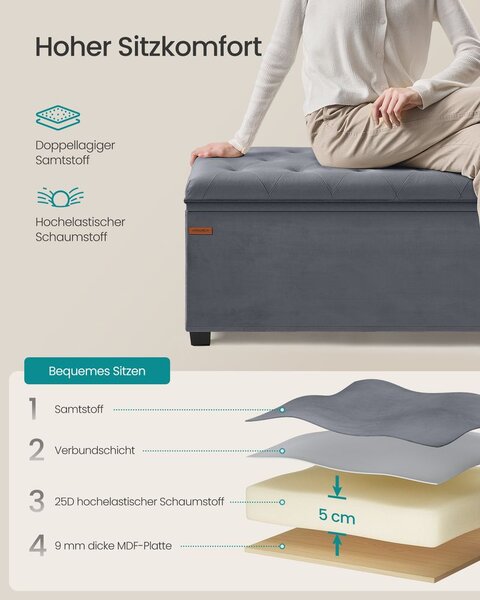 Tabure s prostorom za odlaganje 40 x 110 x 40 cm - Siva