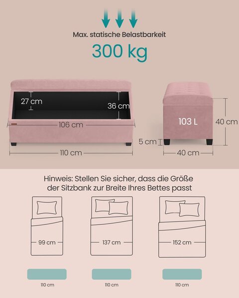 Tabure s prostorom za odlaganje 40 x 110 x 40 cm - Siva