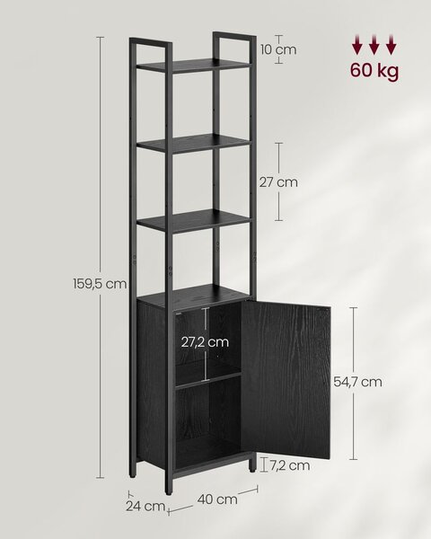 Polica za knjige 24 x 60 x 159,5 cm - Crna - 60Bcm