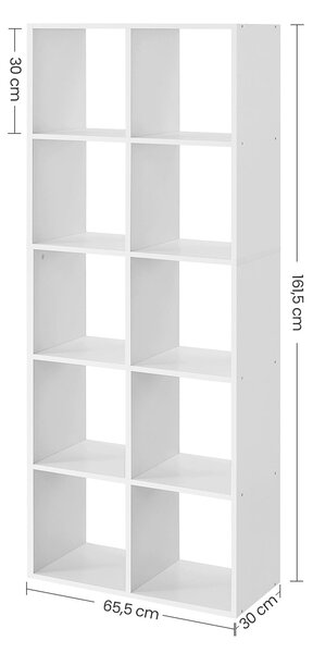 Polica za knjige s 10 pretinaca, 65,5 x 30 x 161,5 cm, bijela