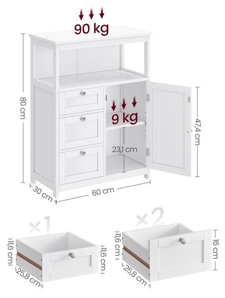 Kupaonski ormarić 30 x 60 x 80 cm sa 3 ladice