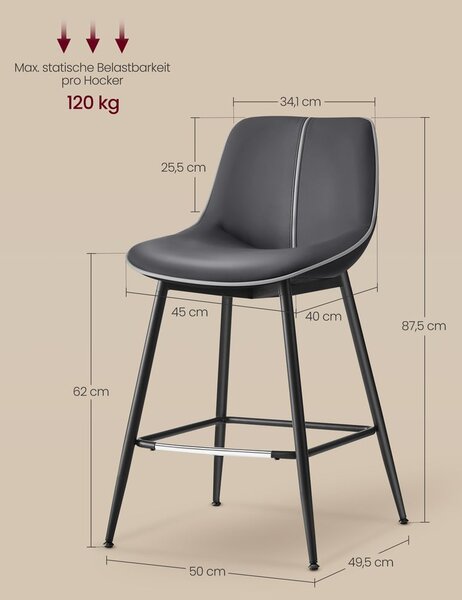 Barske stolice set 2 kom visina 87,5 cm - Crna
