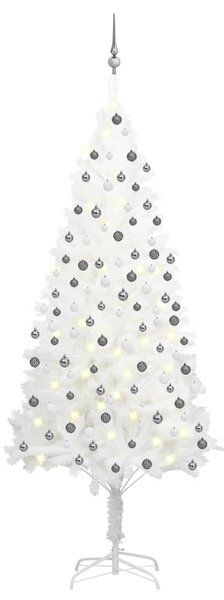 VidaXL Umjetno osvijetljeno božićno drvce s kuglicama bijelo 210 cm
