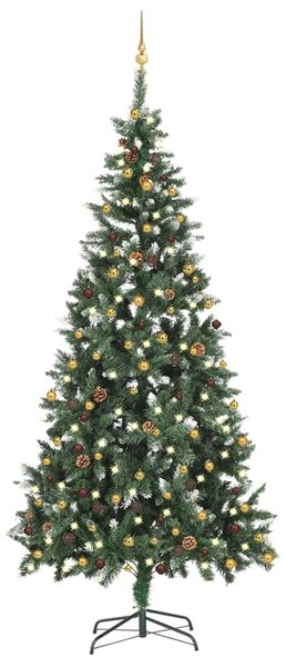 VidaXL Umjetno osvijetljeno božićno drvce s kuglicama 210 cm