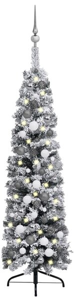 VidaXL Tanko osvijetljeno božićno drvce s kuglicama zeleno 120 cm