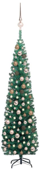 VidaXL Tanko umjetno osvijetljeno božićno drvce i kuglice zeleno 240cm