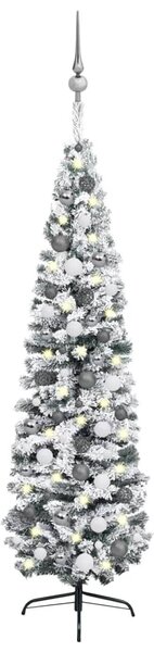 VidaXL Tanko umjetno osvijetljeno božićno drvce i kuglice zeleno 210cm