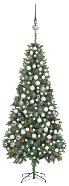 VidaXL Umjetno osvijetljeno božićno drvce s kuglicama i šiškama 210 cm