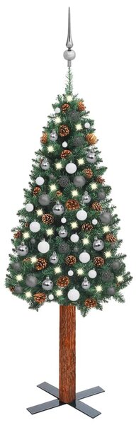 VidaXL Tanko osvijetljeno božićno drvce s kuglicama zeleno 150 cm PVC