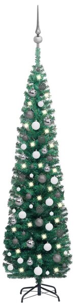 VidaXL Tanko umjetno osvijetljeno božićno drvce i kuglice zeleno 180cm