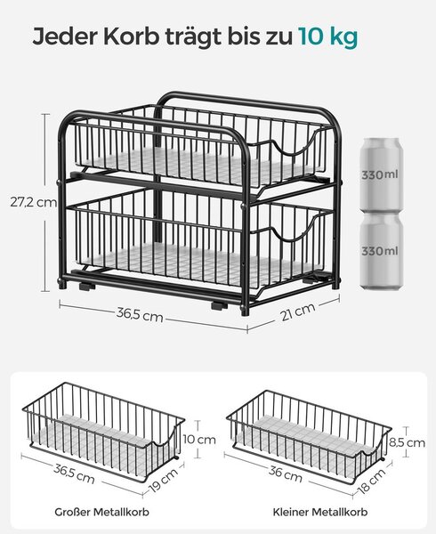 Kuhinjski organizator s 2 ladice - Crna