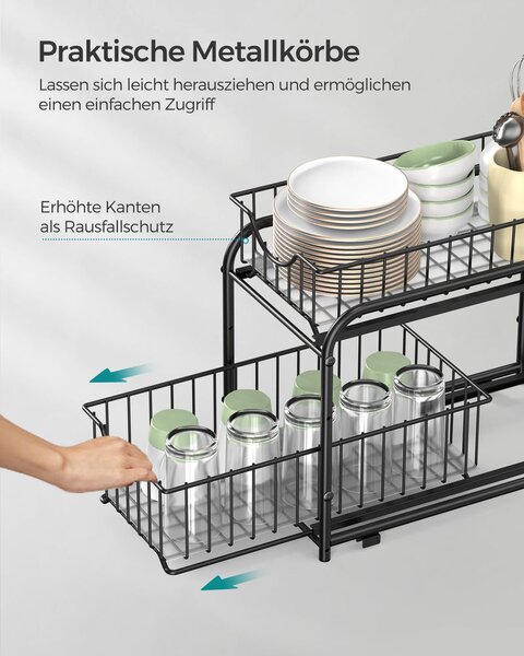 Kuhinjski organizator s 2 ladice - Crna