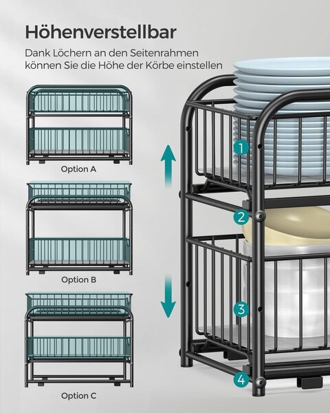 Kuhinjski organizator s 2 ladice - Crna