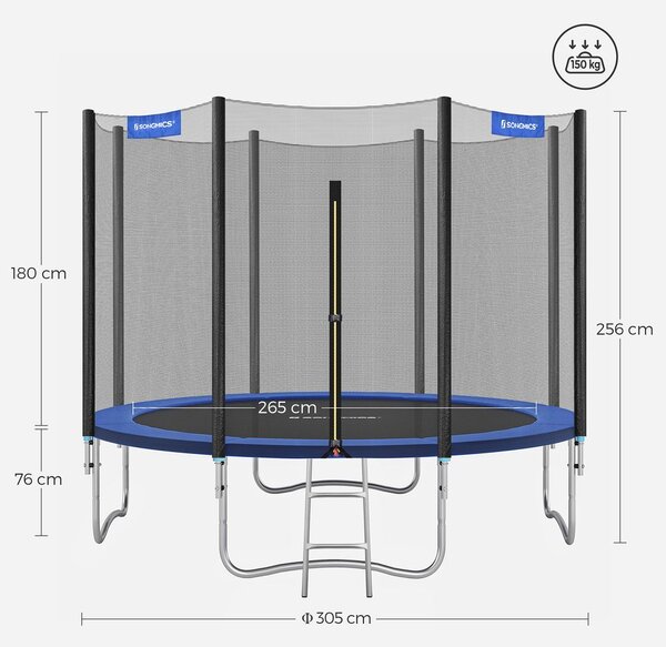 Okrugli vrtni trampolin sa sigurnosnom mrežom - Plava - 305