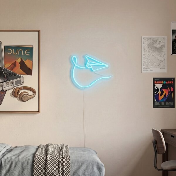 Neonska zidna svjetiljka plava uklj. LED - Paperplane