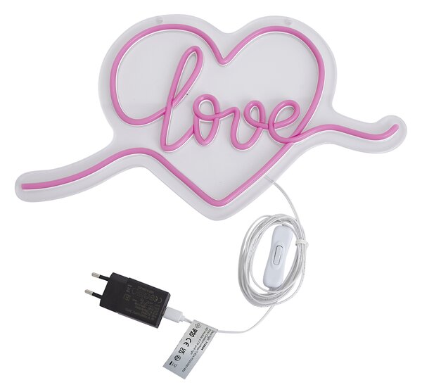 Neonska zidna svjetiljka ružičasta uklj. LED - Love