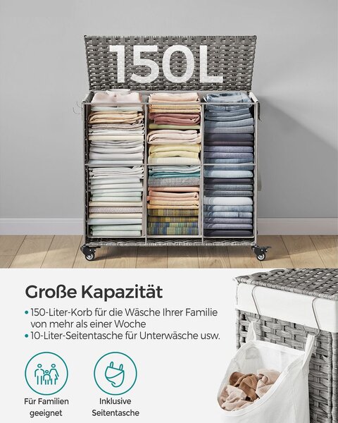 Košara za rublje s 3 odjeljka - Smeđa - 140L (66 x 33 x 66 cm)