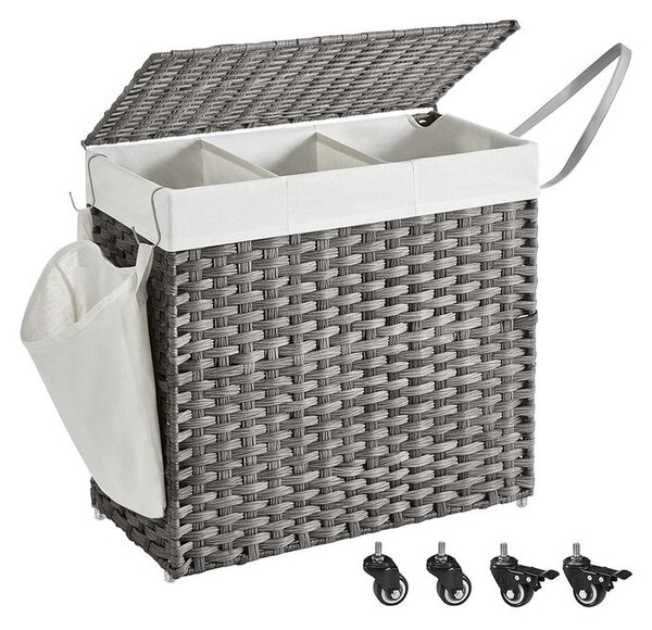 Košara za rublje s 3 odjeljka - Siva - 160L (70x36x66cm)