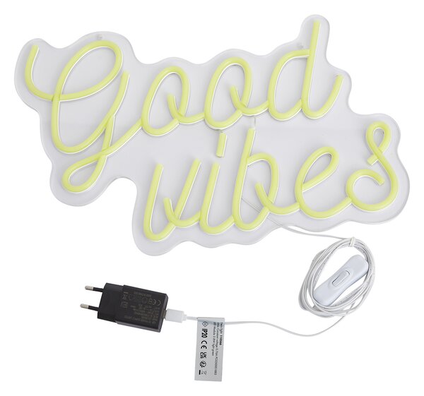 Neonska zidna svjetiljka žuta uklj. LED - Good Vibes