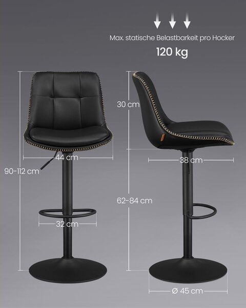 Barske stolice set od 2 s naslonom - Siva