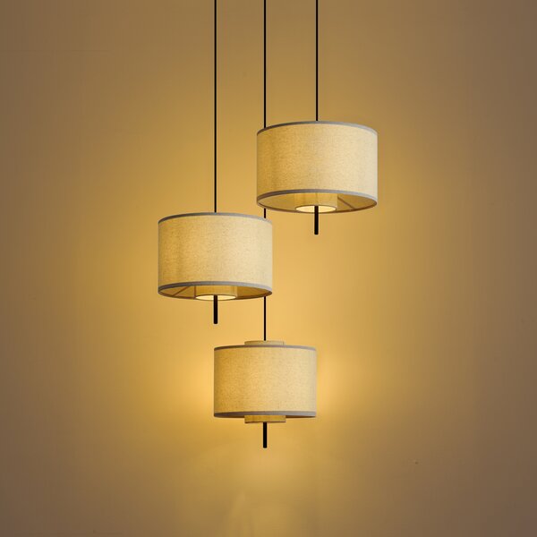 Japandi visilica crna s bijelim platnenim sjenilom 3-svjetla - Rieu