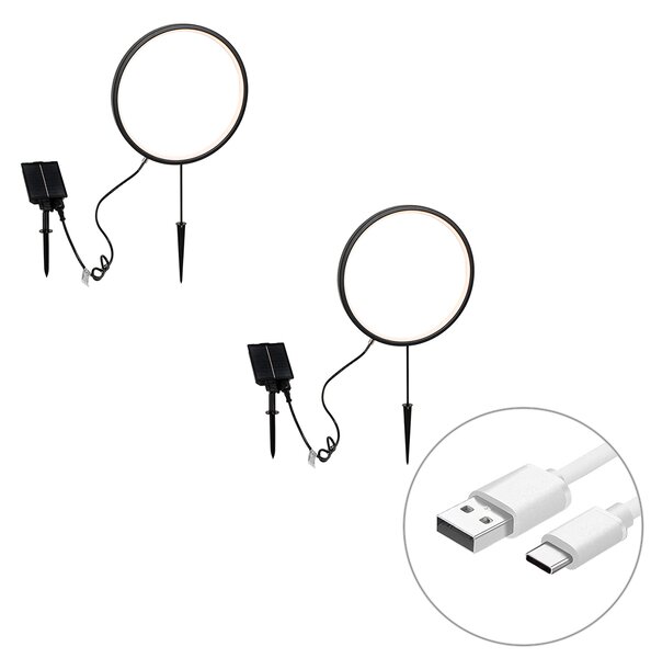Set od 2 crna vanjska svjetla na štap 60cm uključujući punjivu LED i solarnu IP65 - Adalind