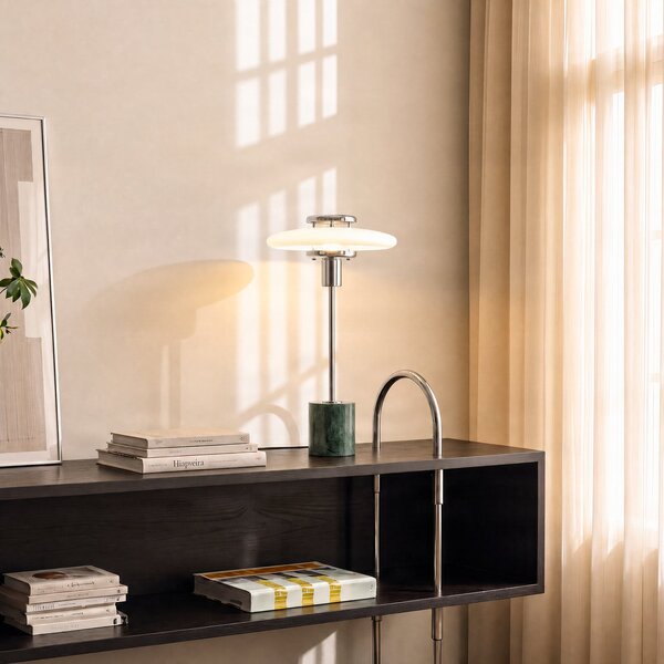 Lindby stolna lampa Branford, Retro, bijelo/zeleno opalno staklo/mramor, Zelena, Dnevni boravak/blagovaonica, Staklo