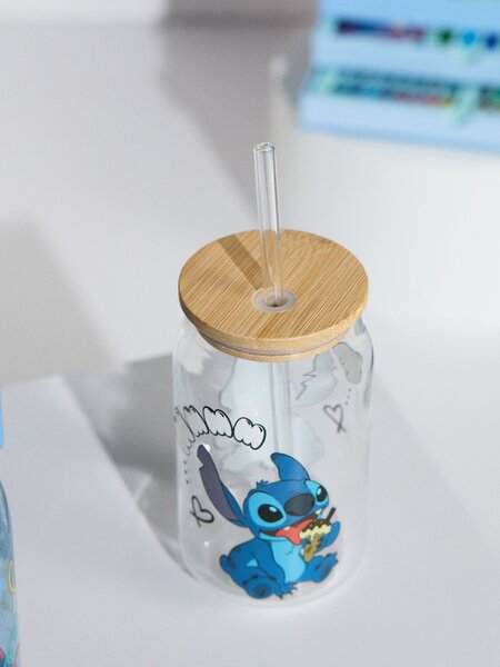 Sinsay - Staklena šalica s poklopcem i slamkom Stitch