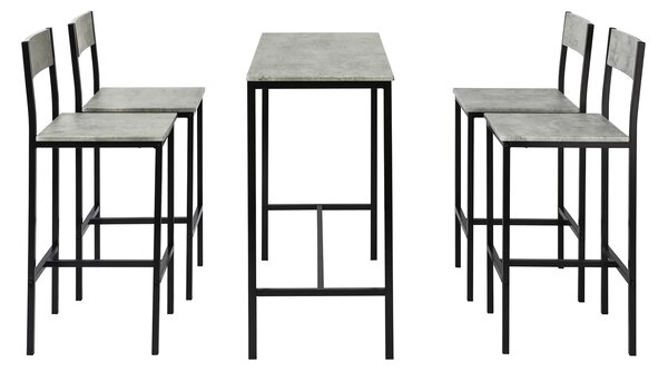 Set 5-dijelni stol s 4 visoke stolice sivi