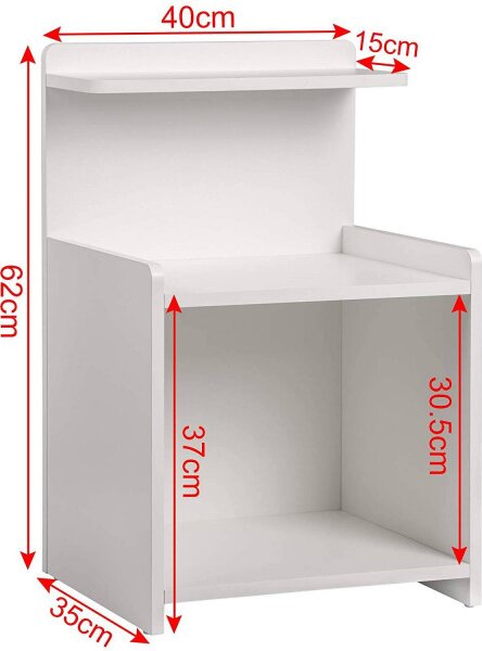 Noćni ormarić s policom od MDF-a 40x35x62cm bijele boje