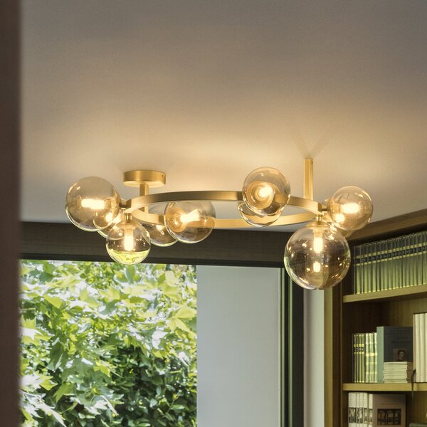 IDEAL LUX Stropna svjetiljka Ideal Lux Perlage, mesing/jantar, duljina 70 cm, 10 žarulja, Zlato / mjed, Dnevni boravak/blagovaonica, Metal