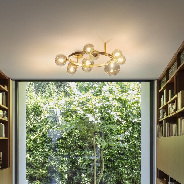 IDEAL LUX Stropna svjetiljka Ideal Lux Perlage, mesing/jantar, duljina 70 cm, 10 žarulja, Zlato / mjed, Dnevni boravak/blagovaonica, Metal
