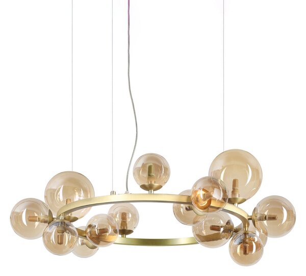 IDEAL LUX Ideal Lux Perlage viseća svjetiljka, mesing/jantar, 14 svjetala, Ø 85, Zlato / mjed, Dnevni boravak/blagovaonica, Metal
