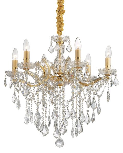 IDEAL LUX Ideal Lux Florian kristalni luster zlatne boje, 6-svjetiljki, prigušiva, Metalik, Dnevni boravak/blagovaonica, Staklo