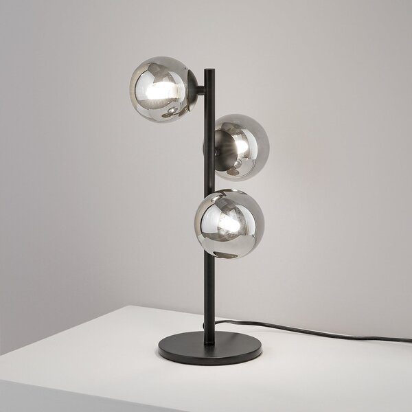 IDEAL LUX Stolna lampa Ideal Lux Perlage, crna/dimno siva, visina 43 cm, za 3 žarulje, Crno, Dnevni boravak/blagovaonica, Metal