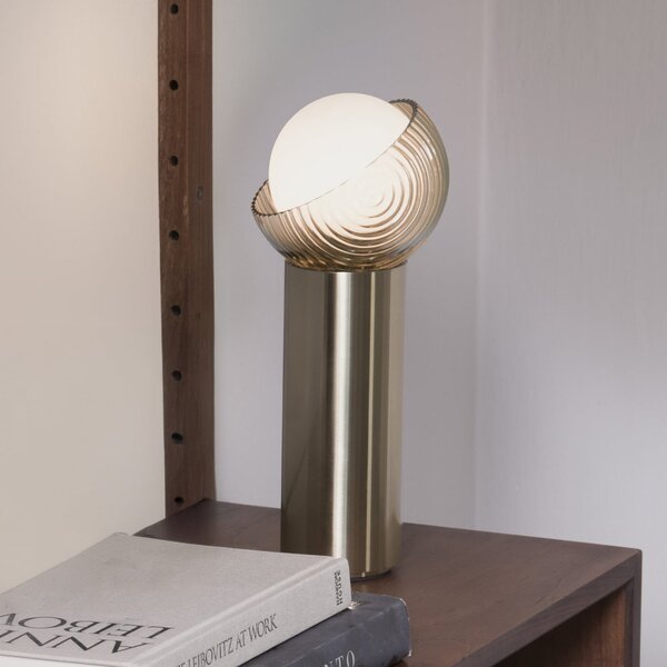 IDEAL LUX Stolna lampa Ideal Lux Bloom, mesing/jantar, visina 27 cm, Zlato / mjed, Dnevni boravak/blagovaonica, Metal