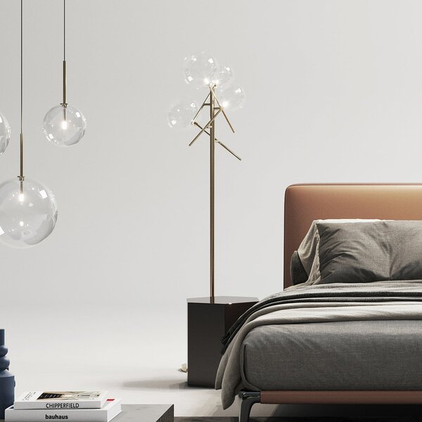 IDEAL LUX Ideal Lux Equinoxe podna svjetiljka, mesing/prozirno, visina 166 cm, Zlato / mjed, Dnevni boravak/blagovaonica, Metal