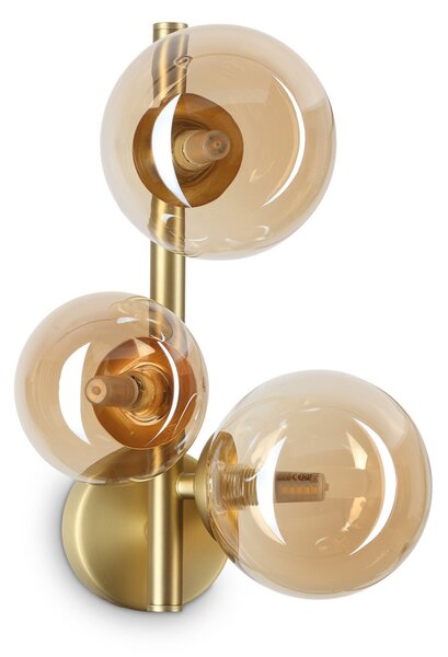 IDEAL LUX Ideal Lux Perlage zidna lampa, mesing/jantar, 3 svjetla, Zlato / mjed, Dnevni boravak/blagovaonica, Metal