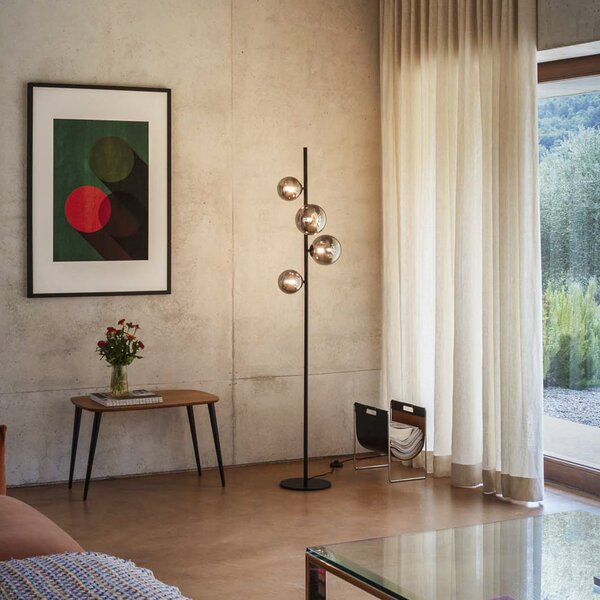 IDEAL LUX Podna lampa Ideal Lux Perlage, crna/dimno siva, visina 164 cm, 4 svjetla, Crno, Dnevni boravak/blagovaonica, Metal