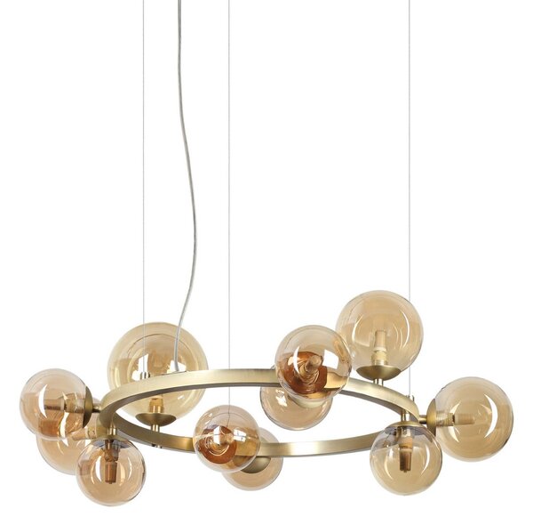 IDEAL LUX Ideal Lux Perlage viseća lampa, mesing/jantar, 11 svjetiljki, Ø 73 cm, Zlato / mjed, Dnevni boravak/blagovaonica, Metal