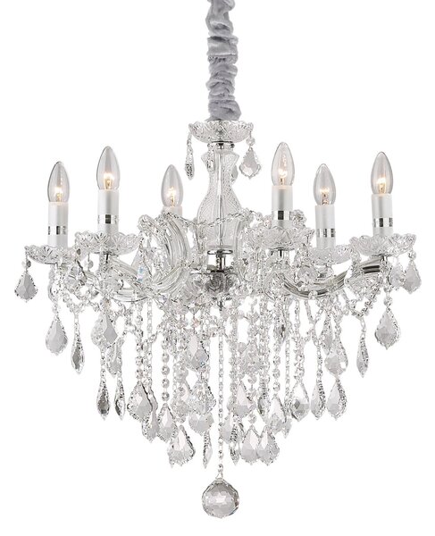 IDEAL LUX Luster Ideal Lux Florian, kromirane boje, kristal, 6-svjetiljki, prigušiva, Metalik, Dnevni boravak/blagovaonica, Staklo