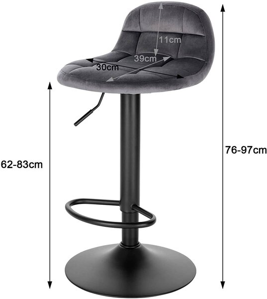 Set od 2 barske stolice baršunastog metala - Siva