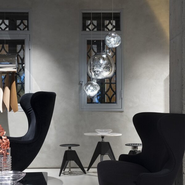 Tom Dixon LED viseća svjetiljka Melt Mini, Ø 28 cm, kromirana, prigušiva, Metalik, Dnevni boravak/blagovaonica, Plastika