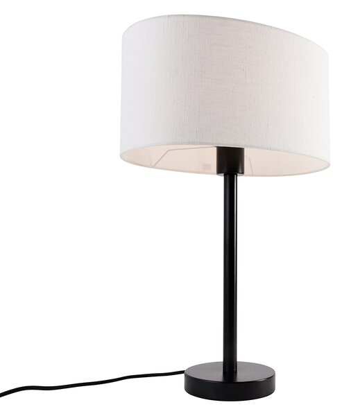 Stolna svjetiljka crna s ovalnim lanenim sjenilom bijela 35 cm - Simplo