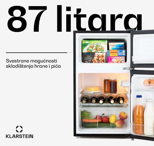 Klarstein Big Daddy Cool, hladnjak sa zamrzivačem, 61/26 litara, 40 dB, F, crni