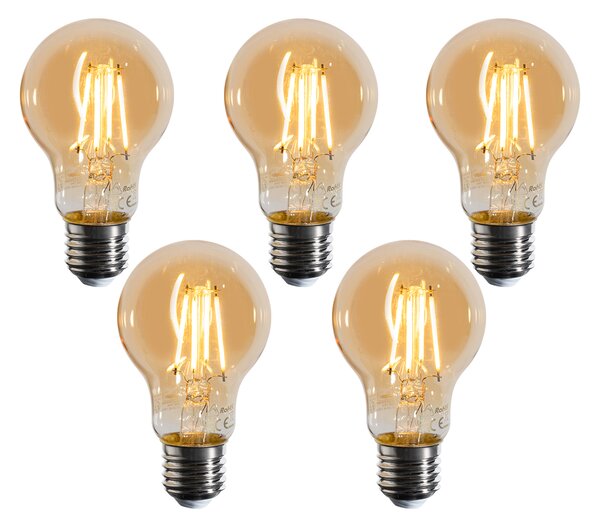 Set od 5 E27 prigušivih LED žarulja A60 zlatne 4W 420 lm 2200K
