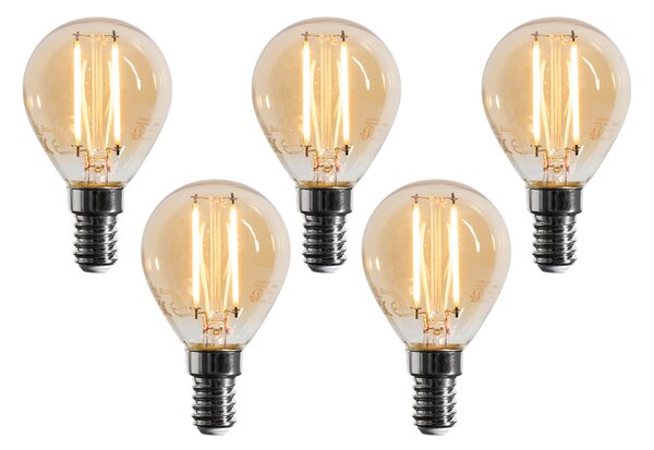 Set od 5 E14 prigušivih LED žarulja G45 zlatne 4W 330 lm 2100K